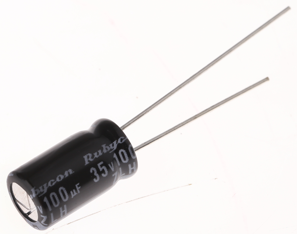 Rubycon 100 μF Capacitor 35V dc, Radial, Through Hole - 35ZLH100MEFC6.3X11