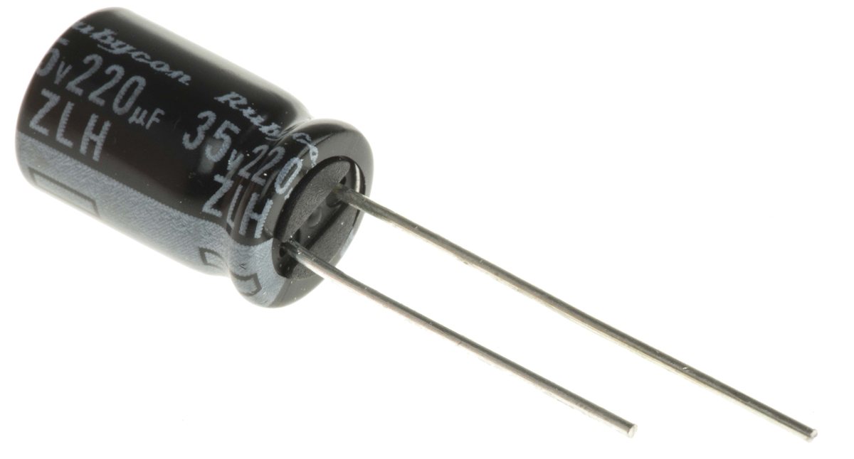Rubycon 220 μF Capacitor 35V dc, Radial, Through Hole - 35ZLH220MEFC8X11.5