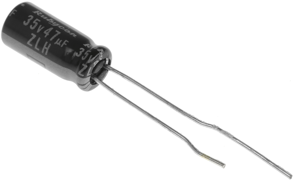 Rubycon 47 μF Capacitor 35V dc, Radial, Through Hole - 35ZLH47MEFCT5X11