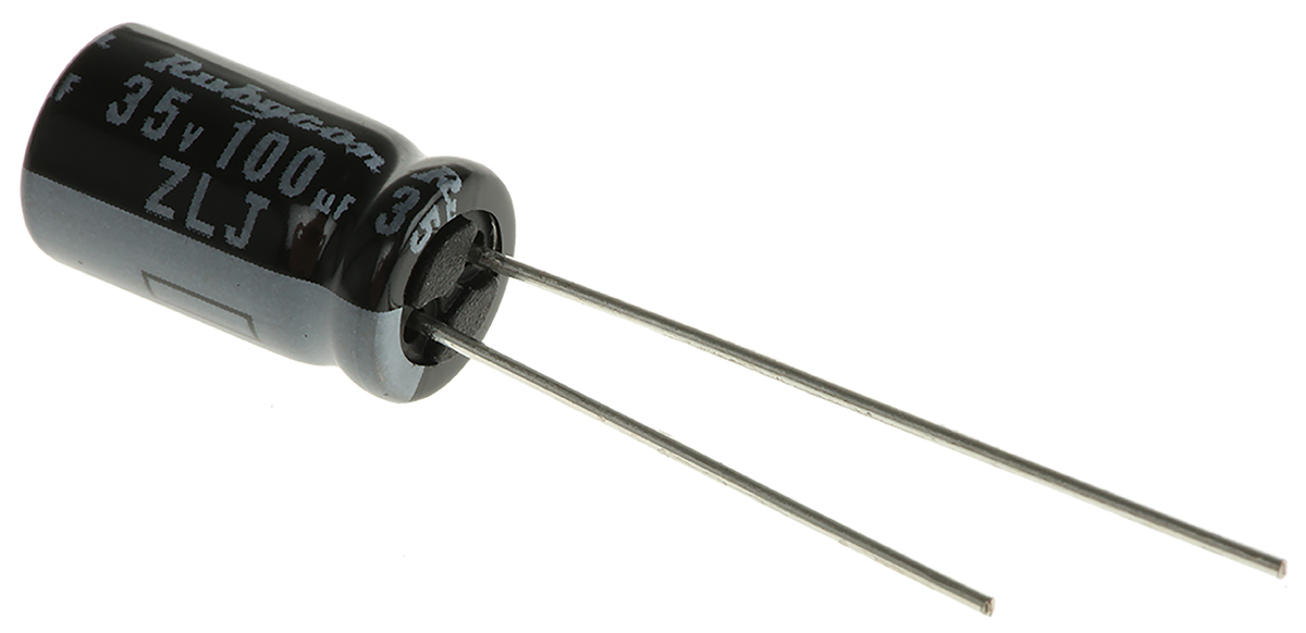 Rubycon 100 μF Capacitor 35V dc, Radial, Through Hole - 35ZLJ100M6.3X11 PC Pin