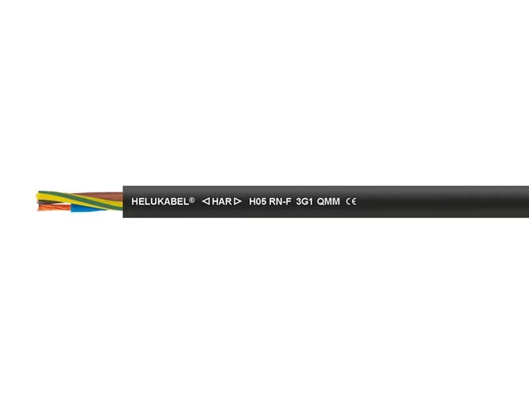 Helukabel H05RN Control Cable, 3 Cores, 1mm² 18 AWG, Unscreened, Black Rubber Sheath