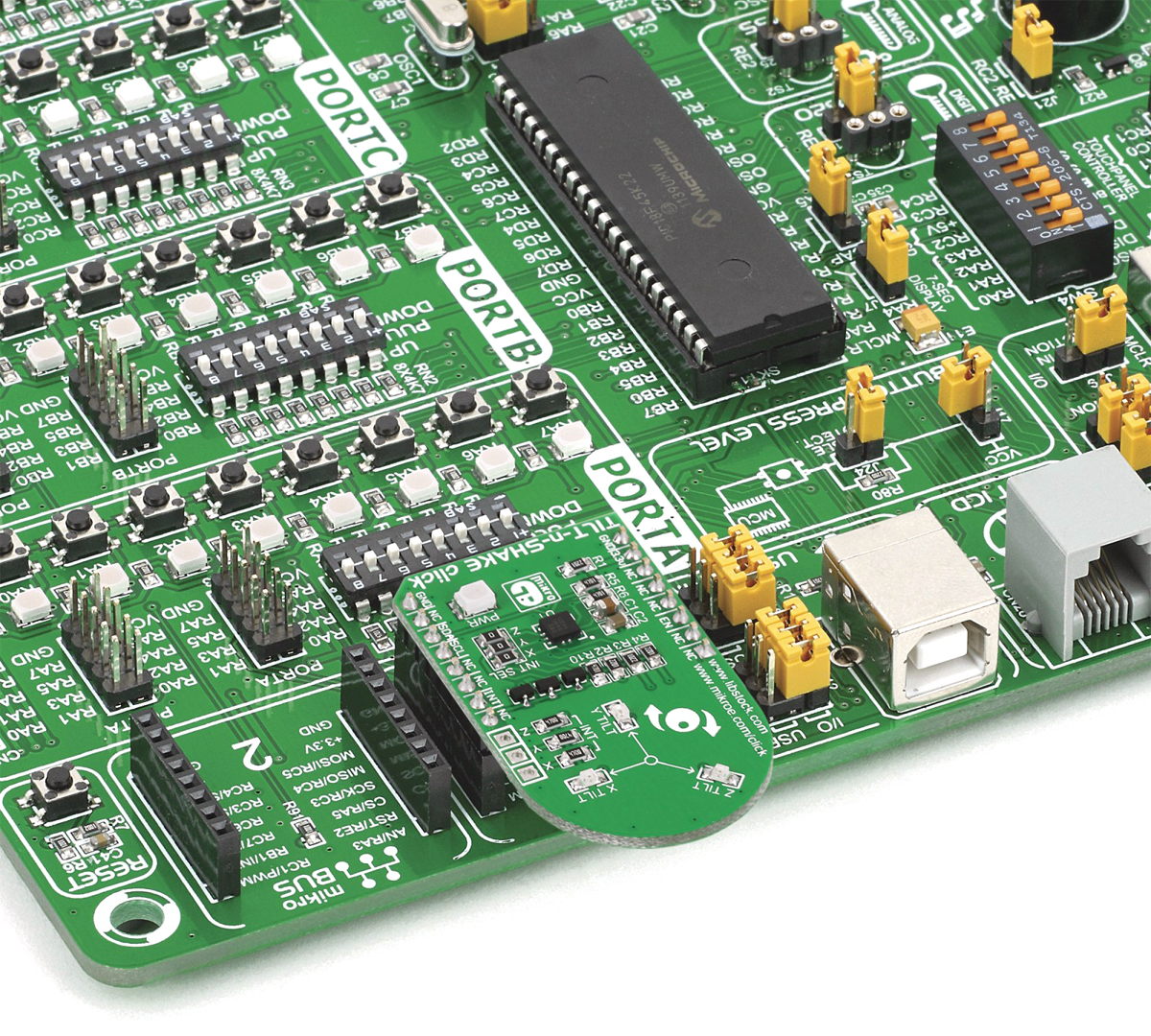 mikroe-1853 MikroElektronika TILTnSHAKE Click Accelerometer Sensor MikroBus Click Board for MMA8491Q