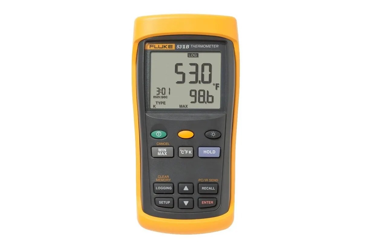Fluke 53 II Digital Digital Thermometer, Type R, Type J, Type E, Type N, K, Type T, Type S Probe, 1 Input(s), 1767 °C