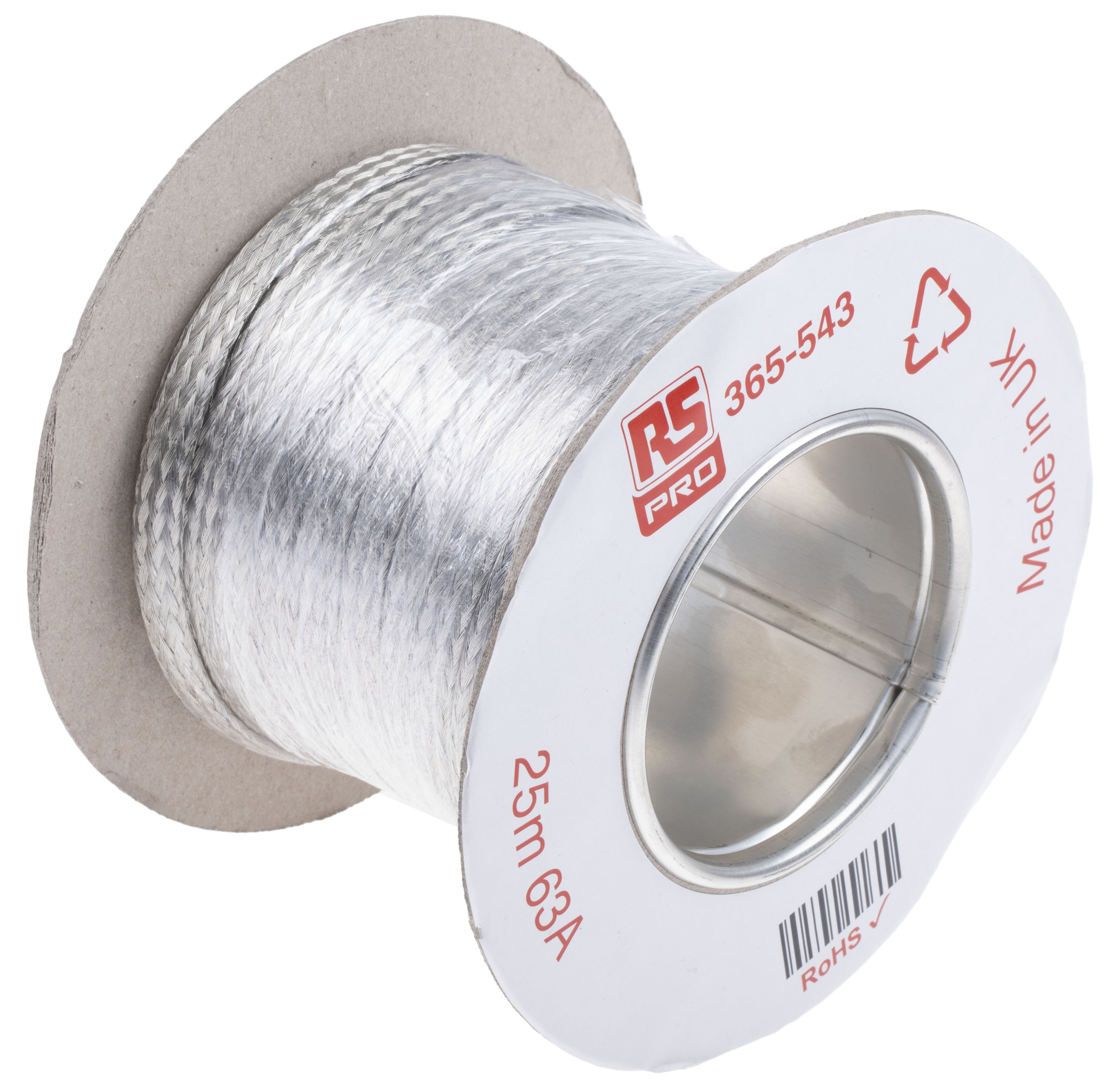 365-543 RS PRO Braided Wire, 7.5 mm² CSA 10 x 2 mm 25 m, Tin Copper Wire BS4109
