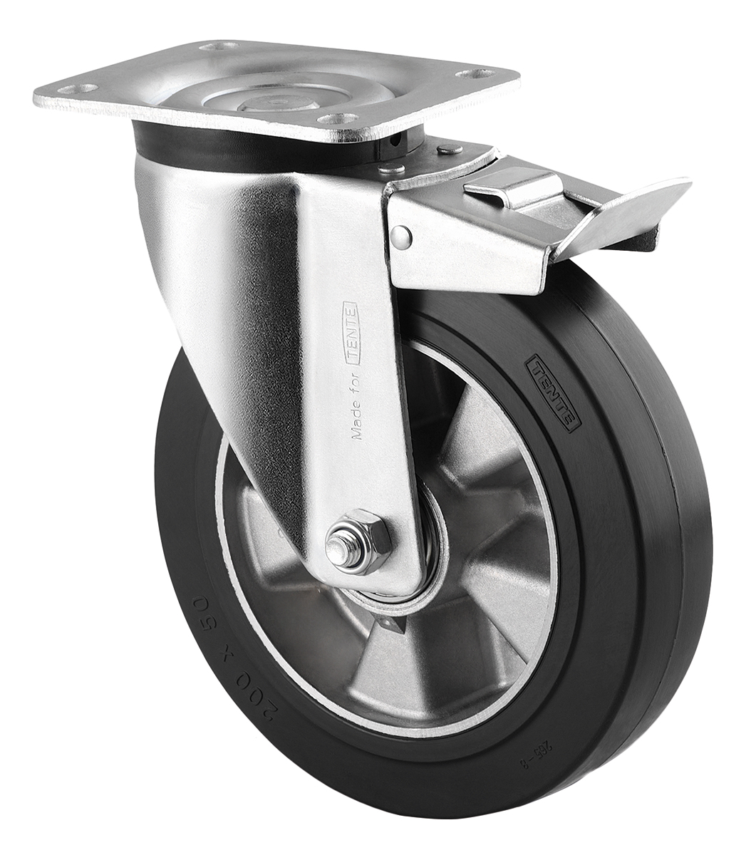 Tente Braked Swivel Castor, 600 kg Capacity, 200 mm Wheel, Elastic Tyre