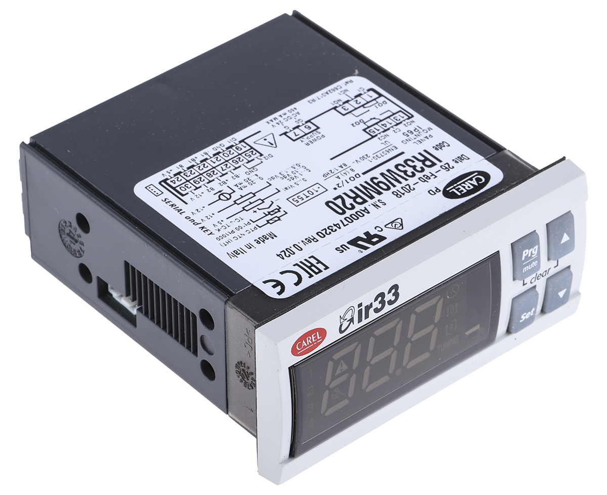 ir33w9mr20 Carel IR33 Panel Mount PID Temperature Controller, 76.2 x 34.2mm, 2 Output Relay, 24 V ac/dc Supply Voltage