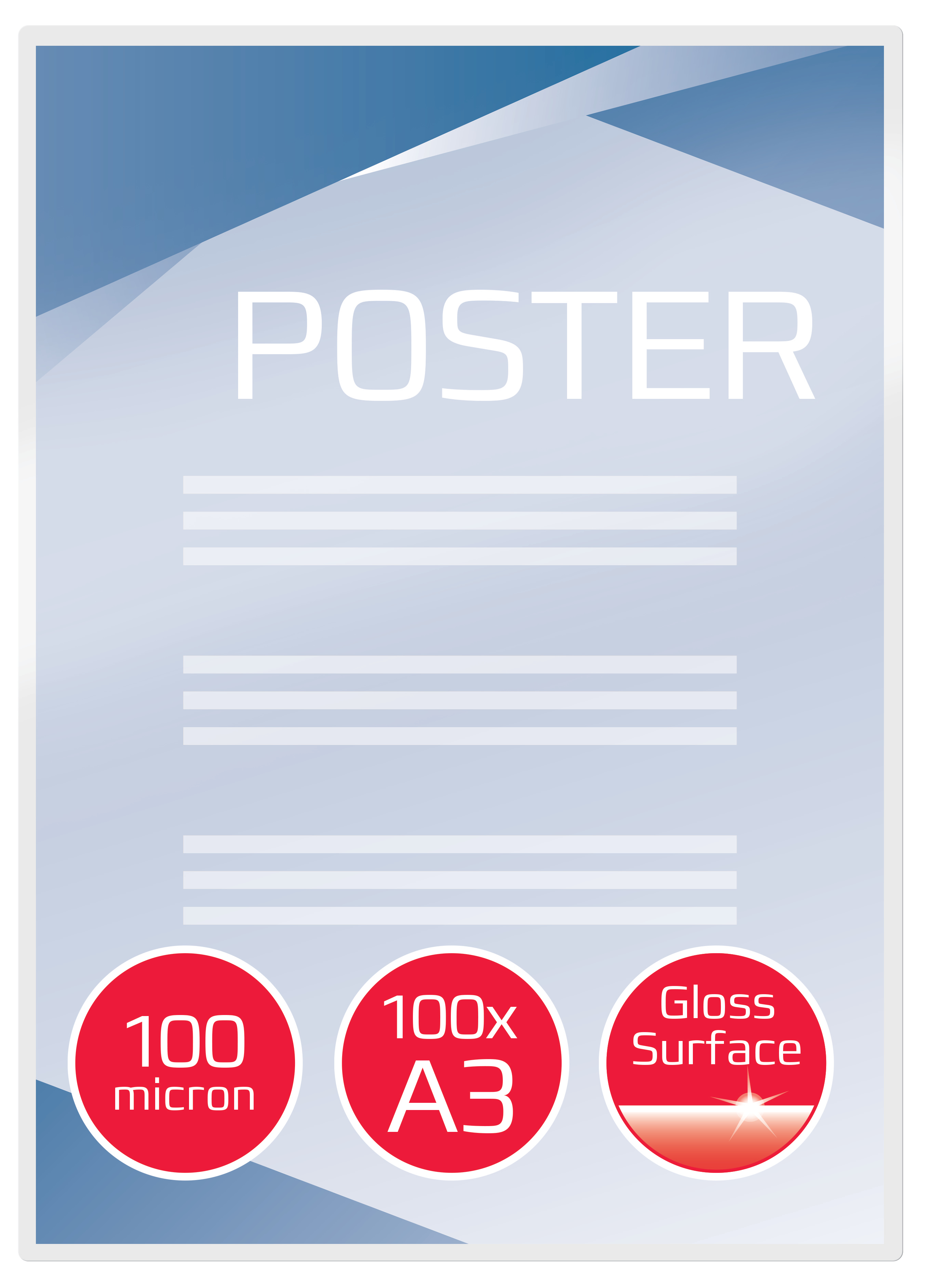 GBC A3 Gloss Lamination Pouch 100 μm Thickness, 100 Per Pack Pack Quantity