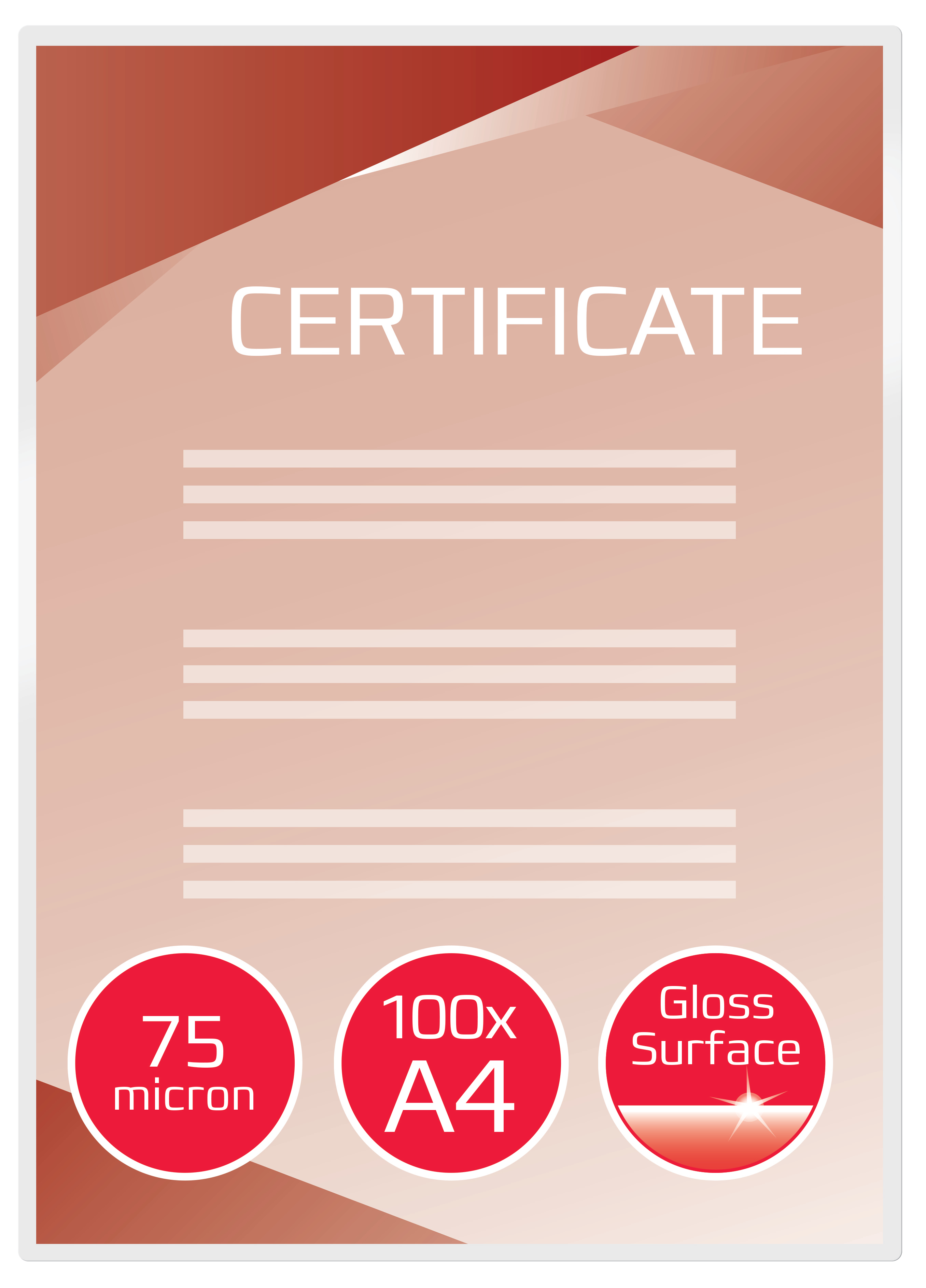 GBC A4 Gloss Lamination Pouch 75 μm Thickness, 100 Per Pack Pack Quantity