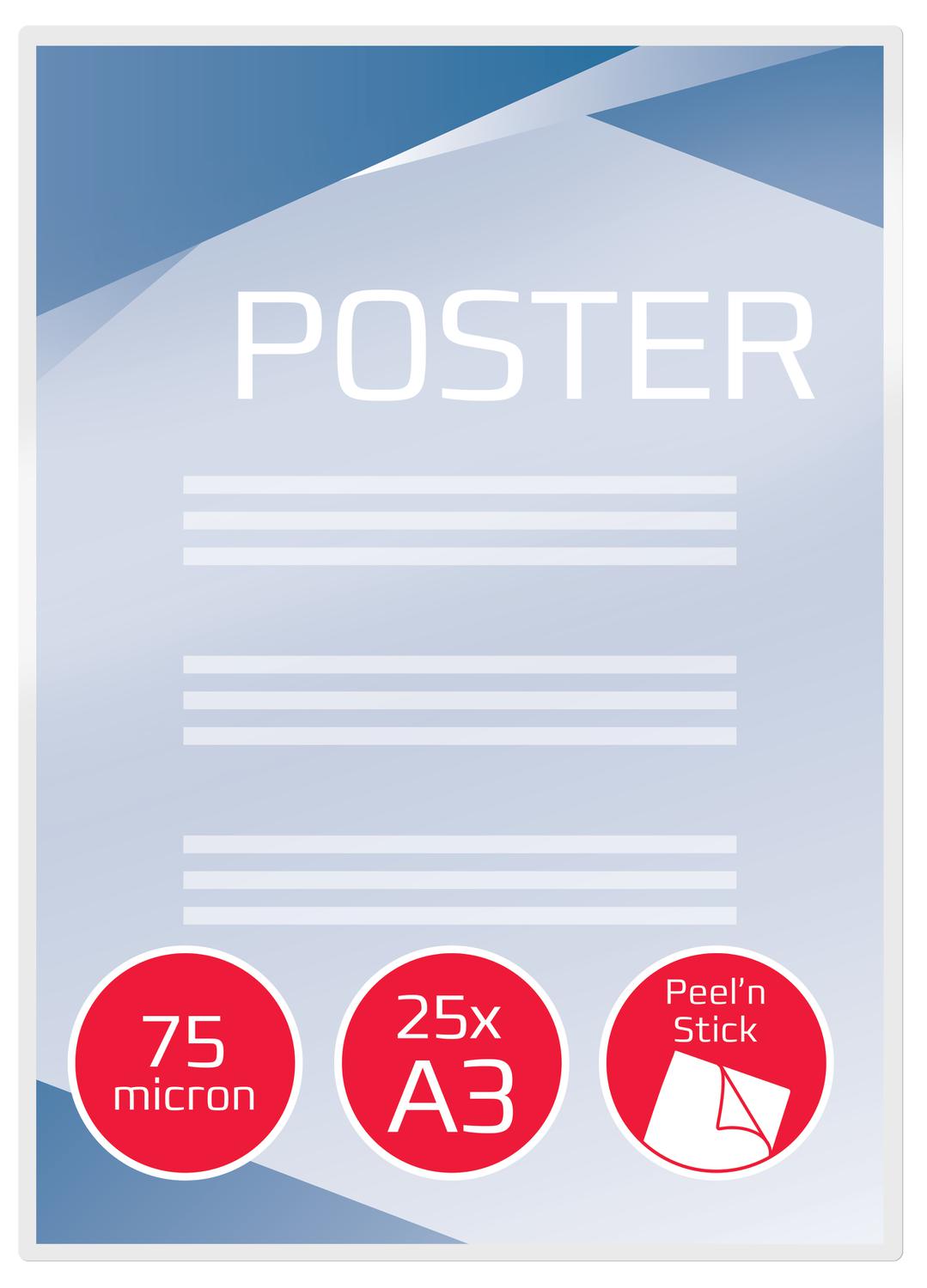 GBC A3 Gloss Lamination Pouch 75 μm Thickness, 25 Per Pack Pack Quantity