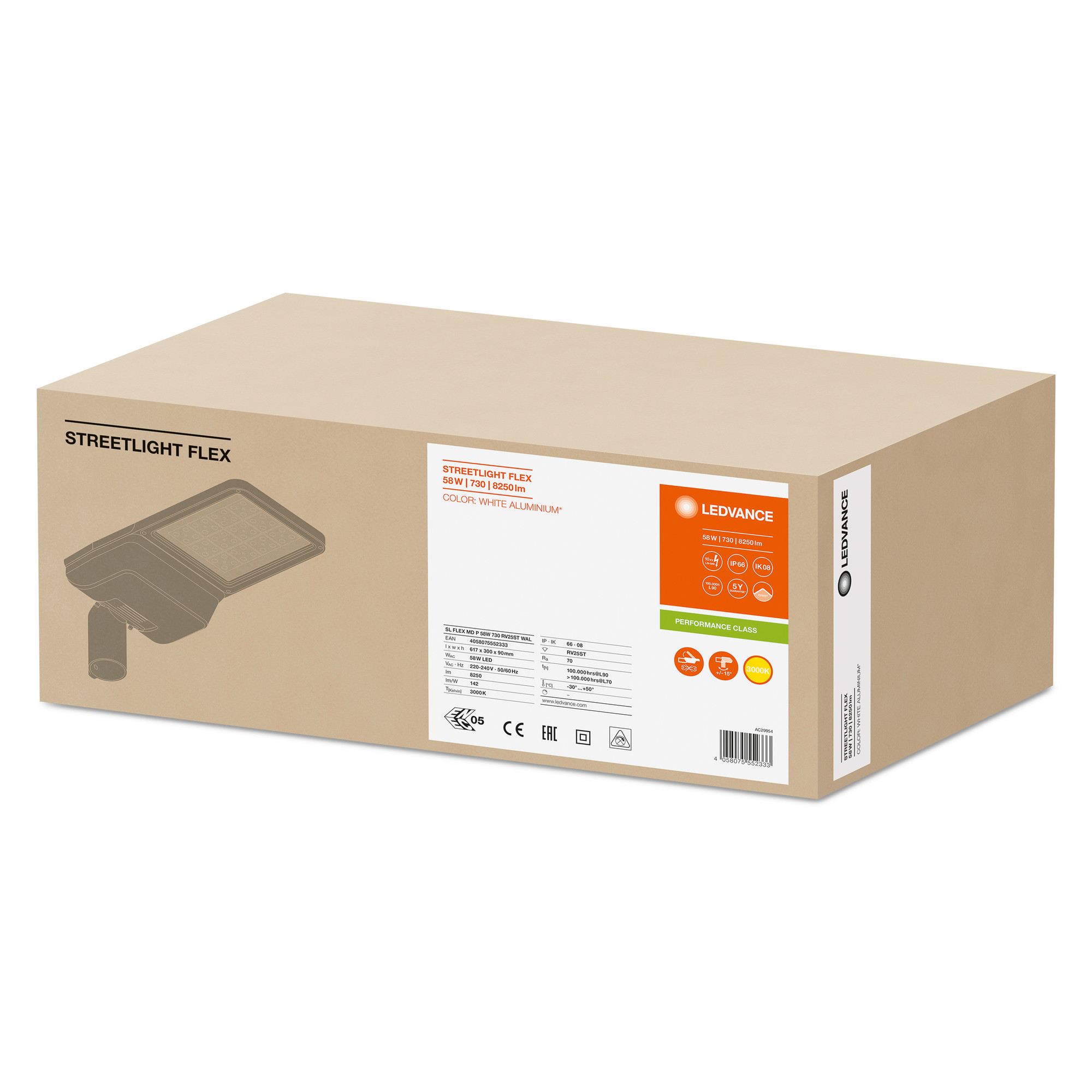 4058075552333 LEDVANCE Rectangular LED Bulkhead Light, 58 W, 220 → 240 V, , Lamp Supplied, IP66