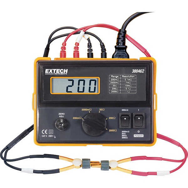 Extech 380462 Ohmmeter, 2000 mΩ Max, Low Resistance