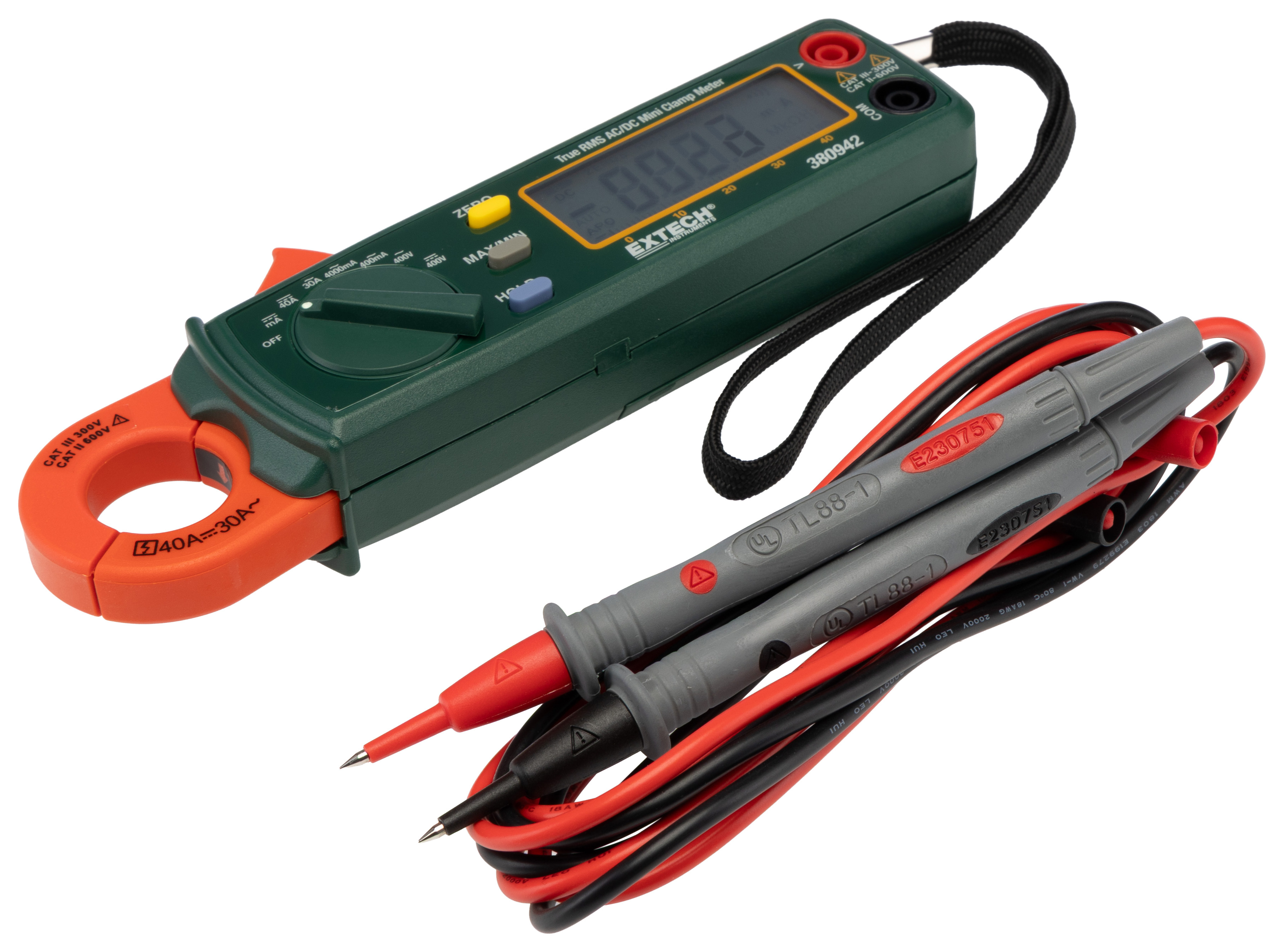Extech 380942 Clamp Meter, 30 A dc 30 A ac 400 V dc 400 V ac