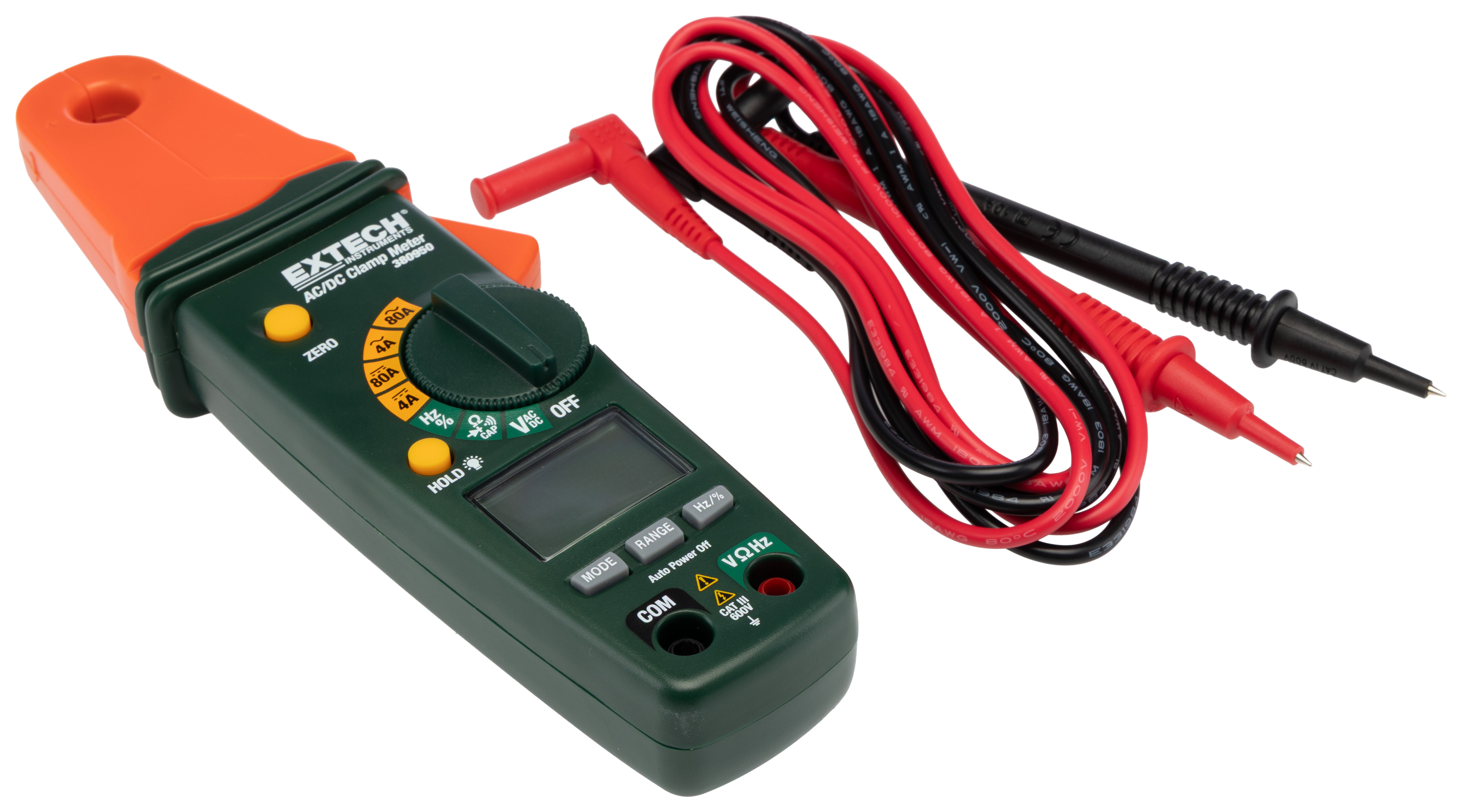 Extech 380950 Clamp Meter, 80 A 80 A 600 V dc 600 V ac CAT III