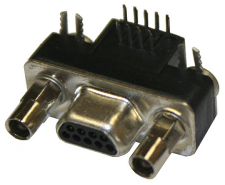 Norcomp MICRO-D 9 Way Right Angle 1.27 mm Pitch Through Hole D-Sub Connector, with Board Lock Male