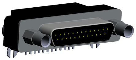 Norcomp MICRO-D 25 Way Right Angle 1.27 mm Pitch Through Hole D-Sub Connector, with Board Lock Male