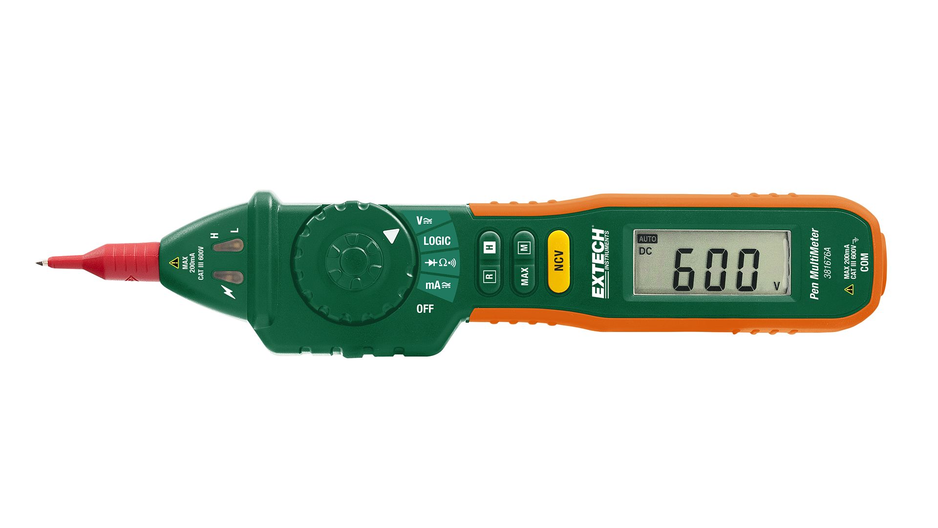 Extech 381676A Digital LCD Multimeter, 200 mA ac, 200 mA dc, 600 V ac