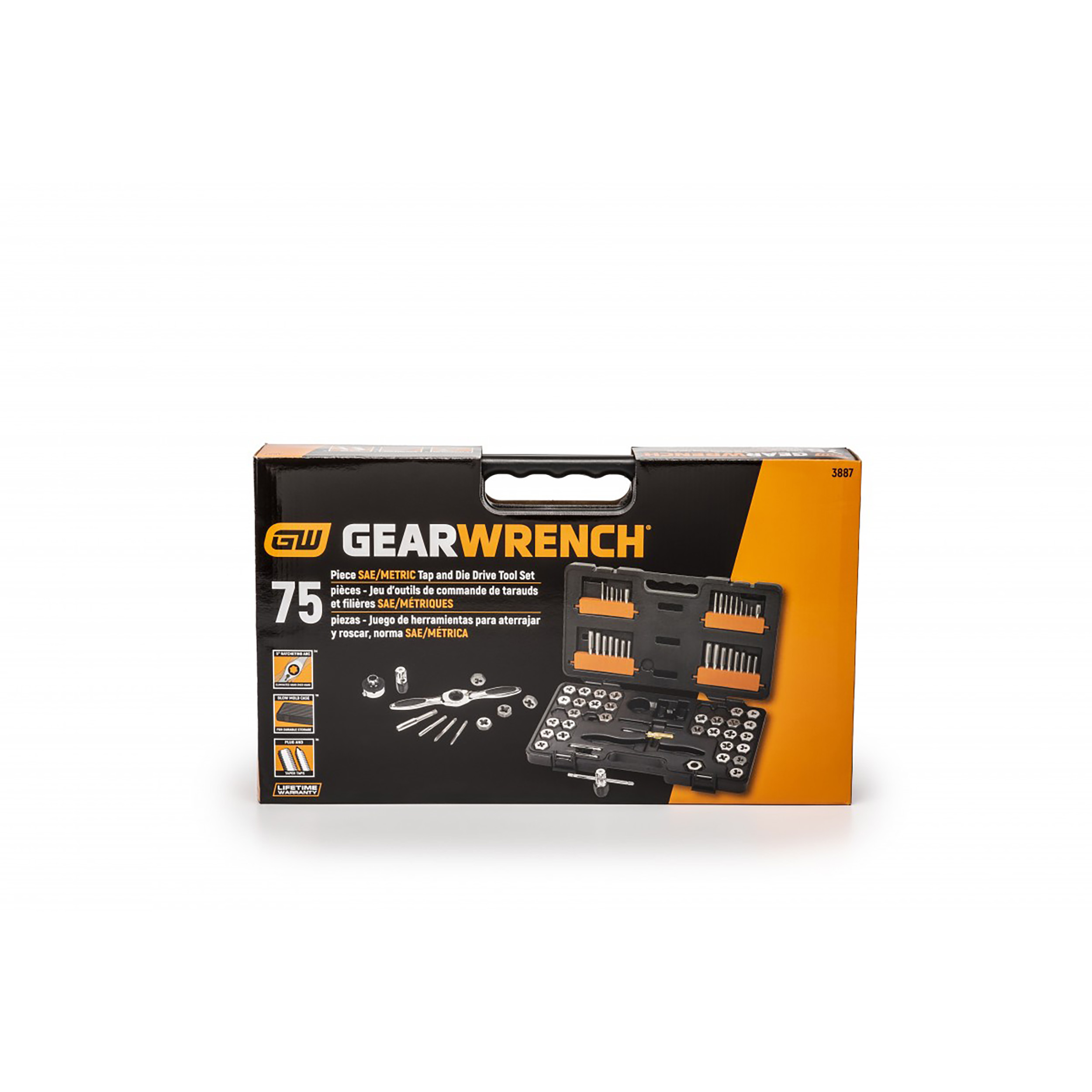 3887 GearWrench 75-Piece Carbon Steel Tap & Die Set, 1/8 in - 1/2 in Taps, 1/8 in - 1/2 in Dies