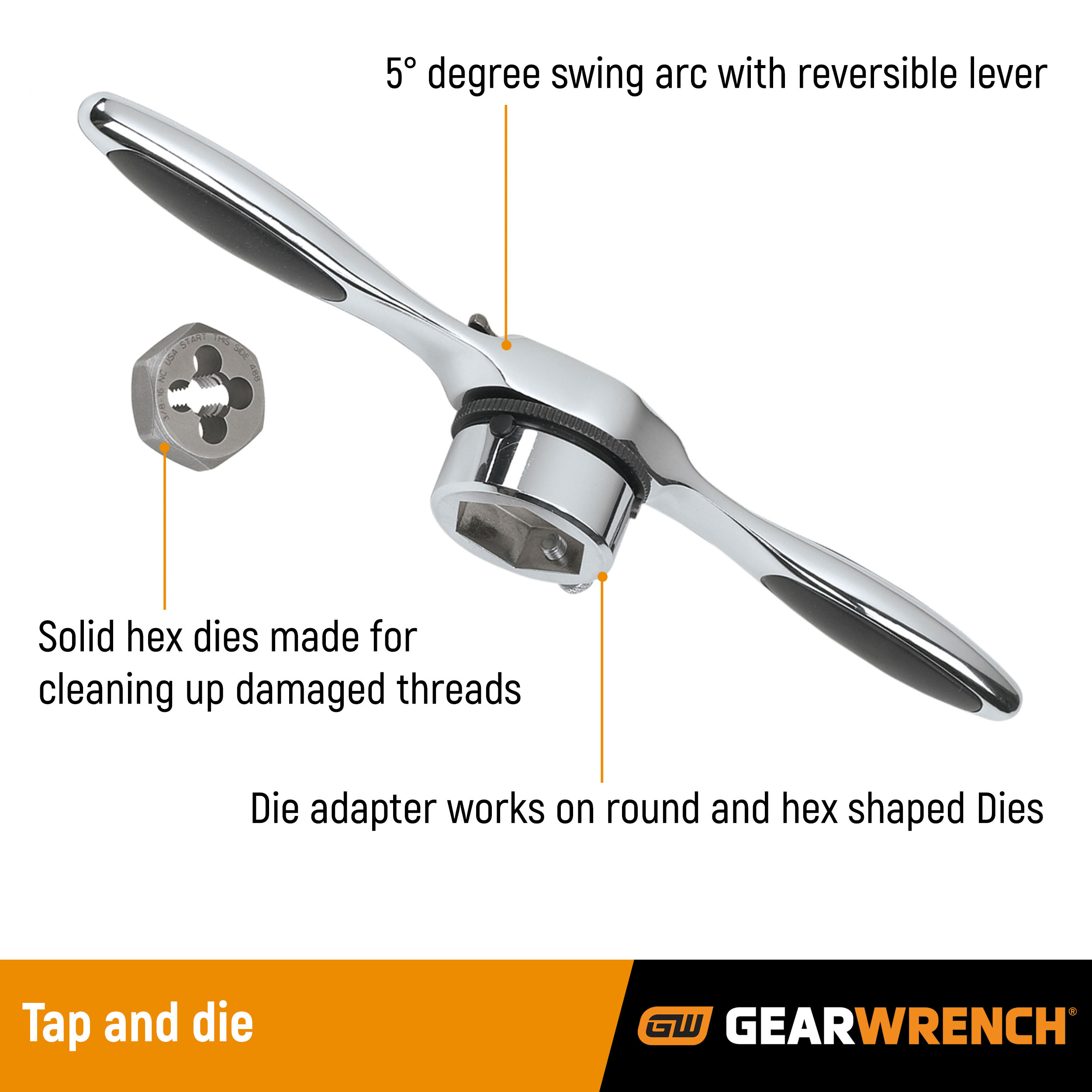 3887 GearWrench 75-Piece Carbon Steel Tap & Die Set, 1/8 in - 1/2 in Taps, 1/8 in - 1/2 in Dies
