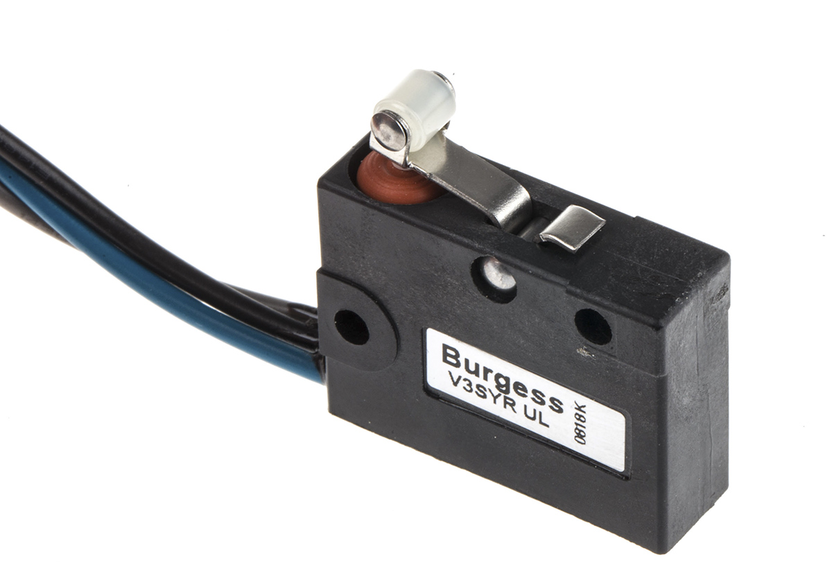 v3syr-ul Saia-Burgess Short Roller Lever Micro Switch, Pre-wired Terminal, 5 A @ 250 V ac, SPDT, IP67