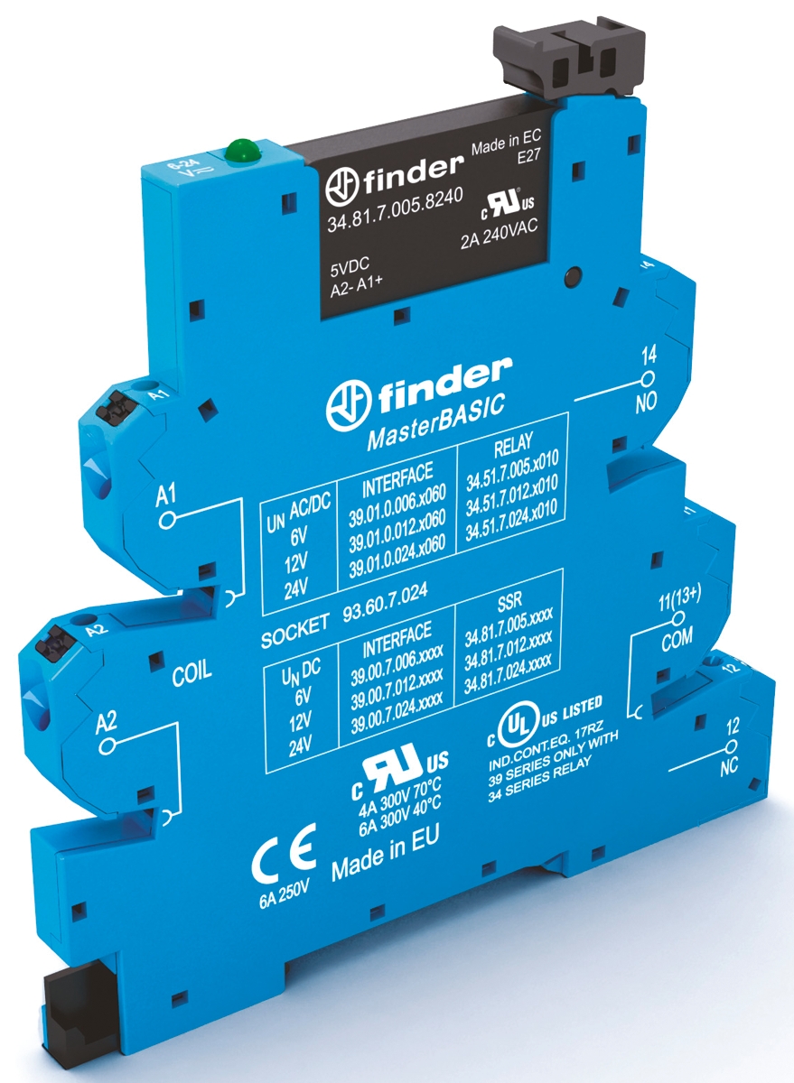 Finder Solid State Interface Relay, Control:26.4V DIN Rail Push-in