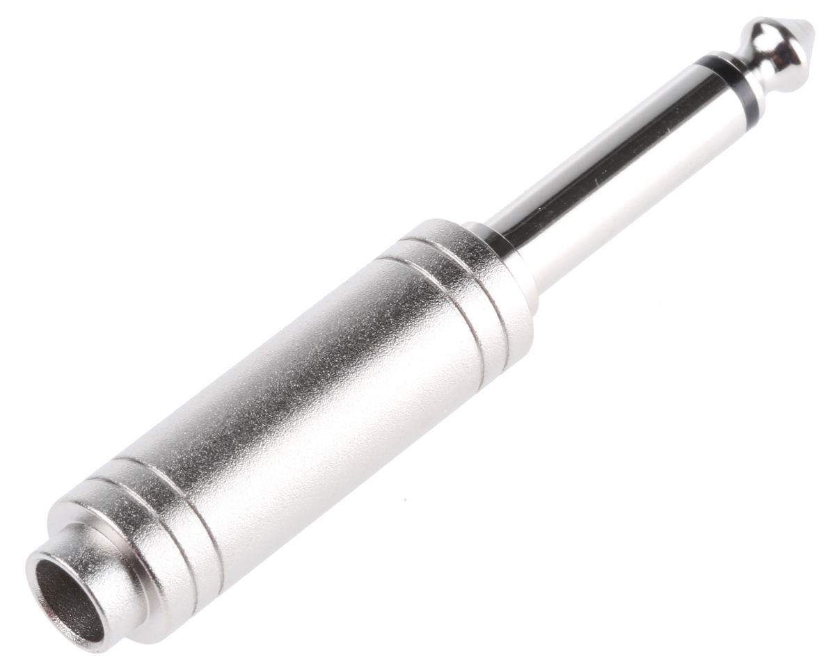 392-659 RS PRO Straight AV Adapter 1/4 in Stereo Female Audio Male 1.4 in Mono