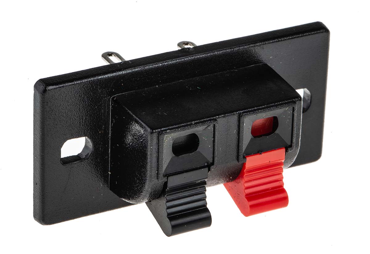 RS PRO Straight Panel Speaker Terminal, 2 Way Female Black, 3A, Quick Connect