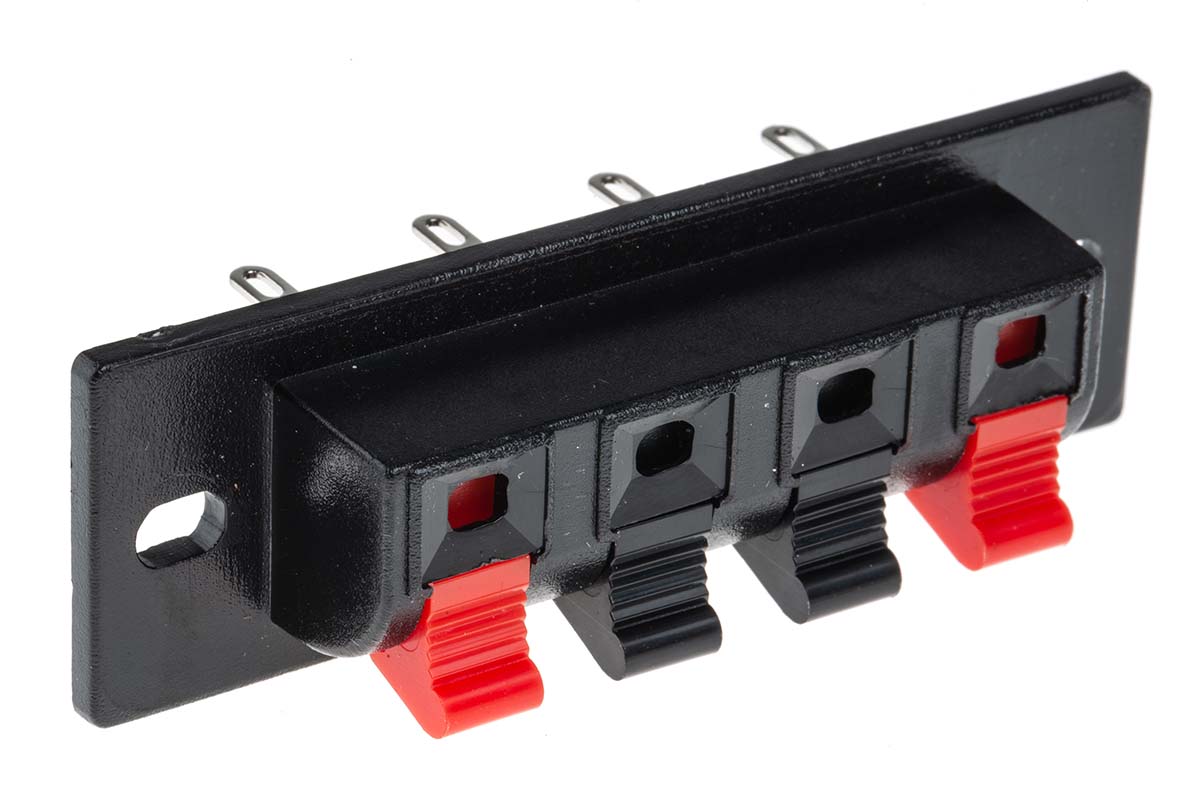 RS PRO Straight Panel Speaker Terminal, 4 Way Female Black, 3A, Quick Connect