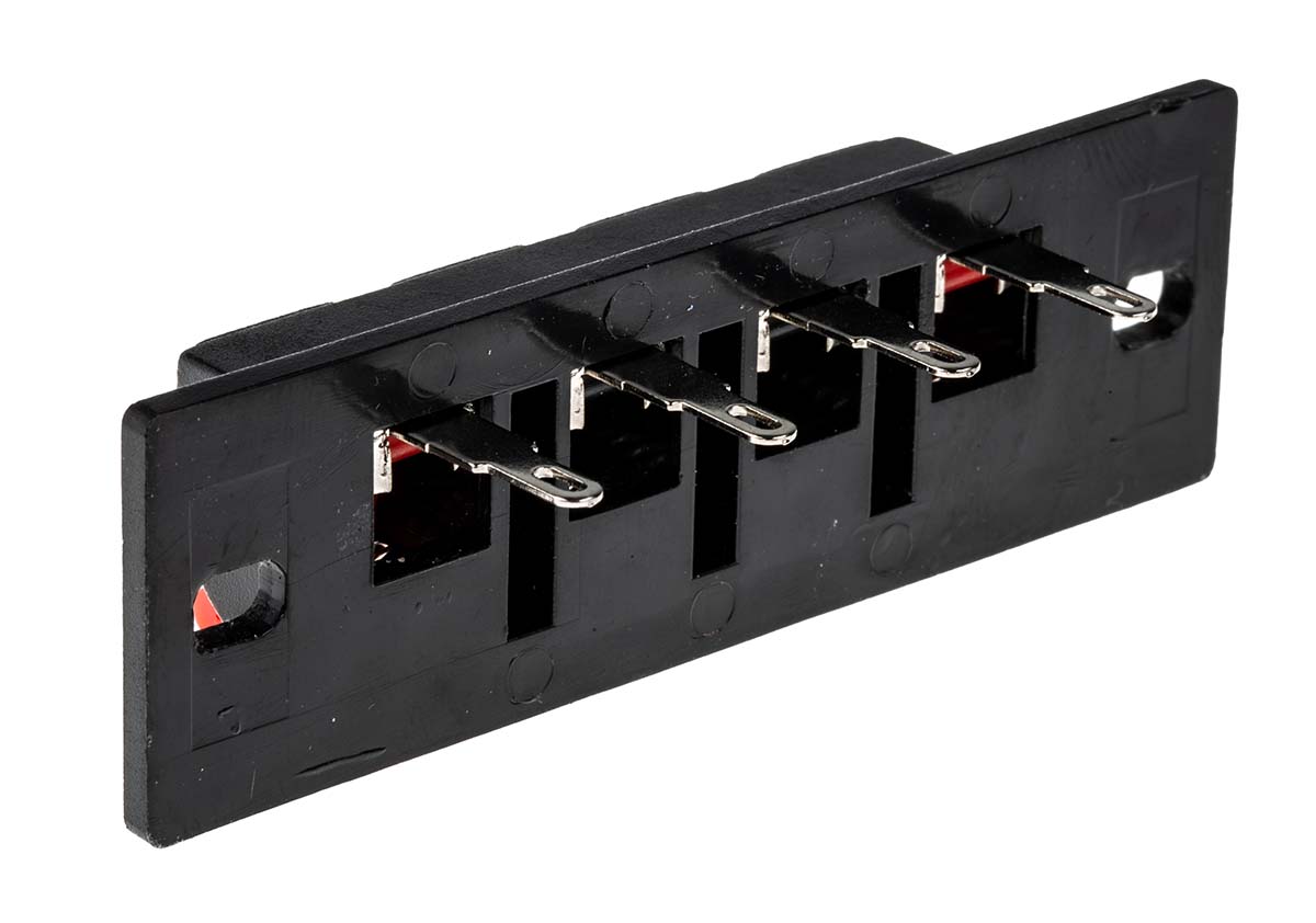 392-683 RS PRO Straight Panel Speaker Terminal, 4 Way Female Black, 3A, Quick Connect