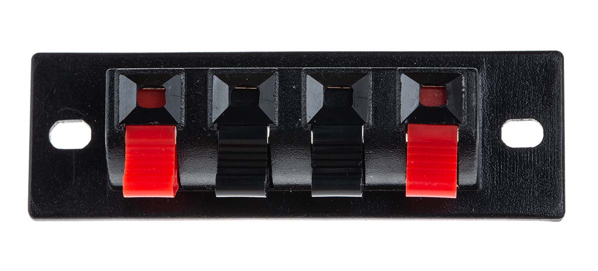 392-683 RS PRO Straight Panel Speaker Terminal, 4 Way Female Black, 3A, Quick Connect