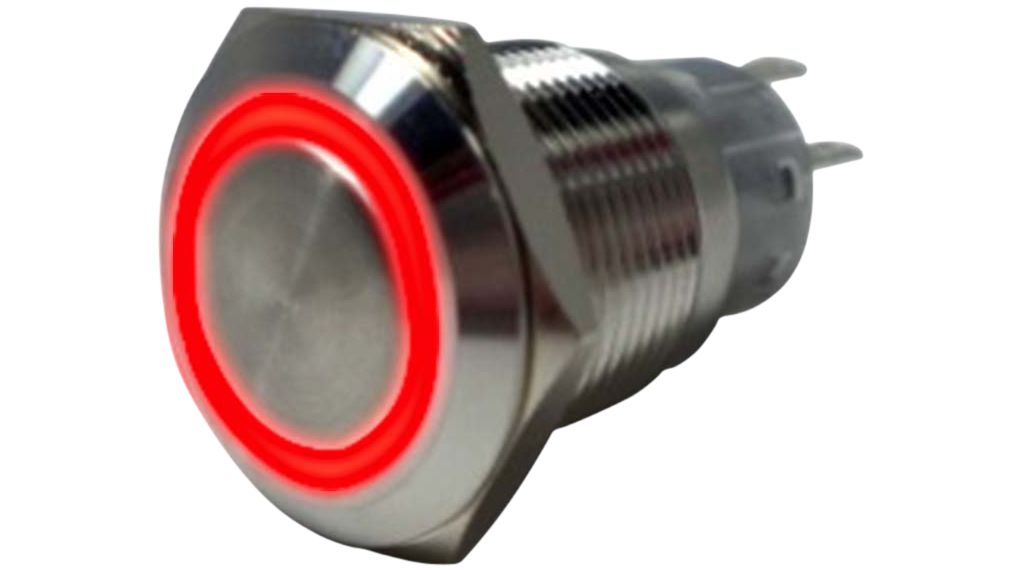 RND RND 210 Series Illuminated Vandal Proof Push Button Switch, On-(On), Panel Mount, 19mm Cutout, 1CO, Red LED, 250V
