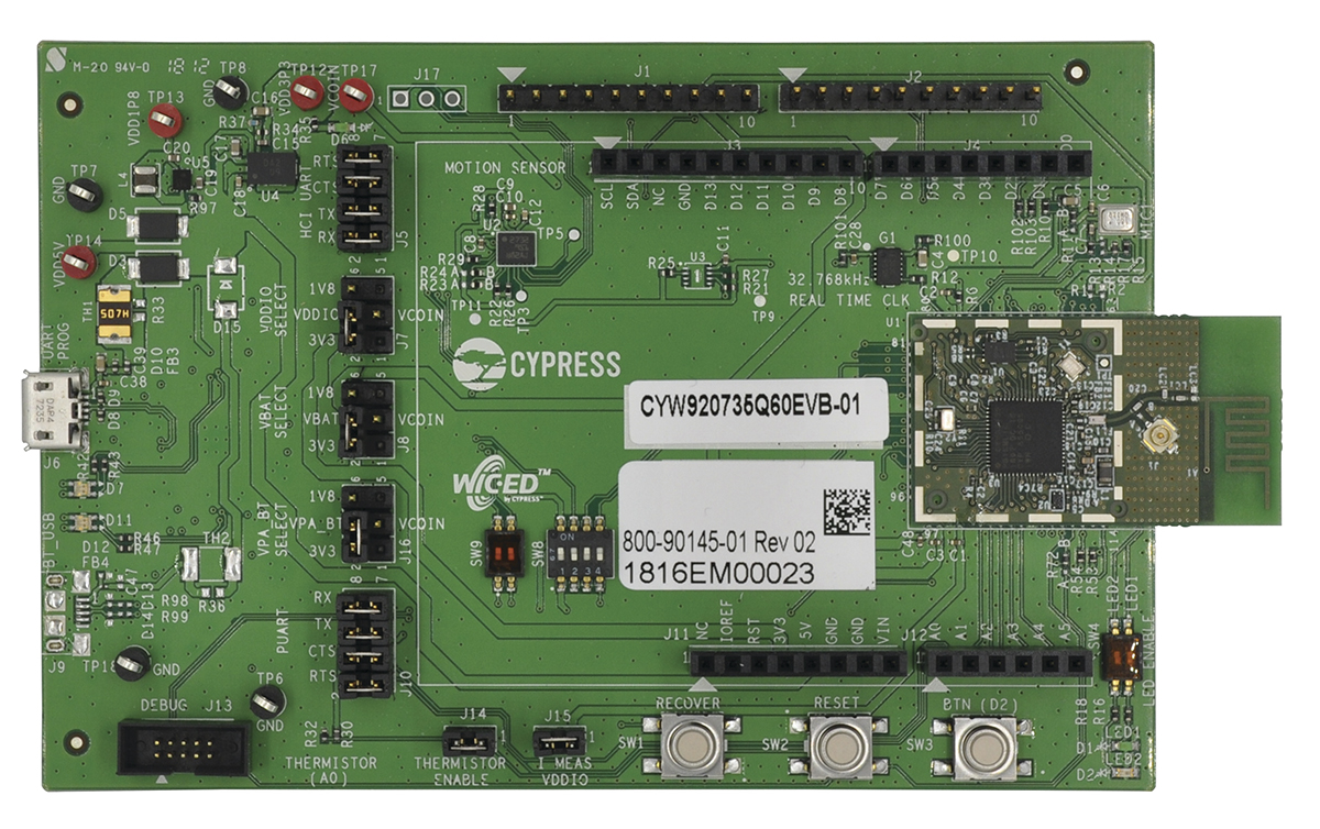 Infineon Evaluation Kit CYW20735 Bluetooth Evaluation Kit for Debugging, Developing Bluetooth Applications, Feature