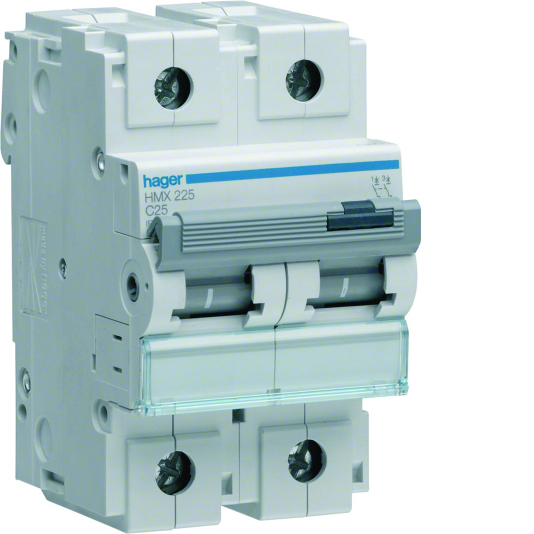 Hager Hager HMX Circuit Breaker, 2P, 25A Curve C, 415V AC, 50 kA Breaking Capacity