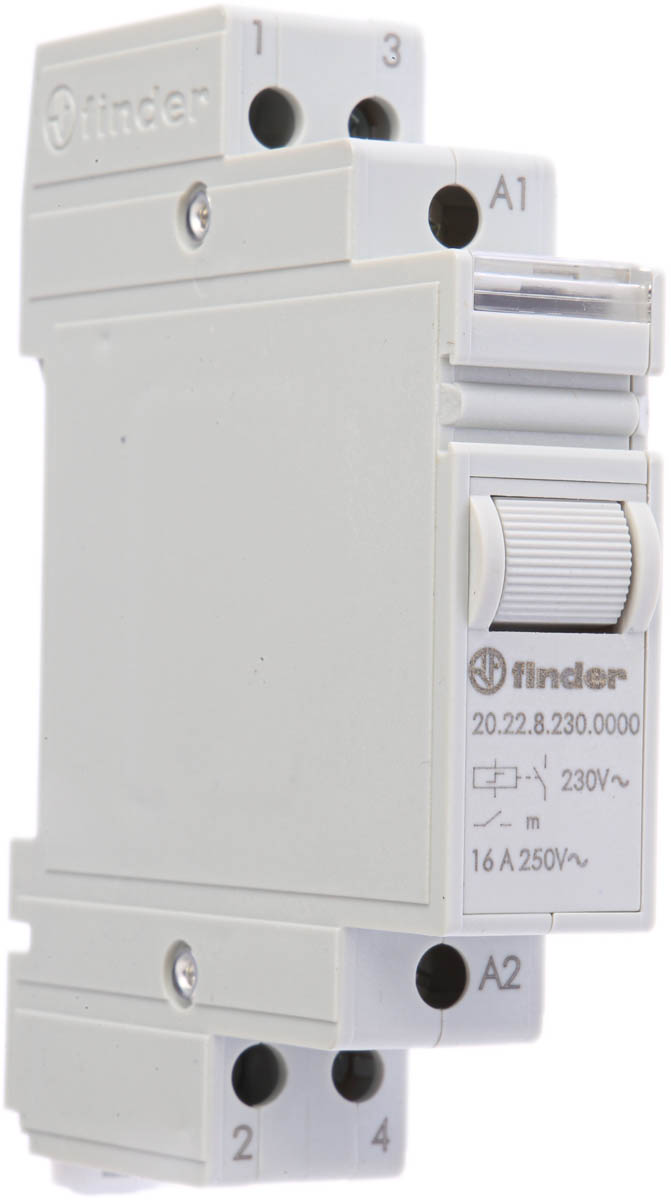 Finder DIN Rail Latching Modular Step Relay, 230V ac Coil, 16A Switching Current, DPST