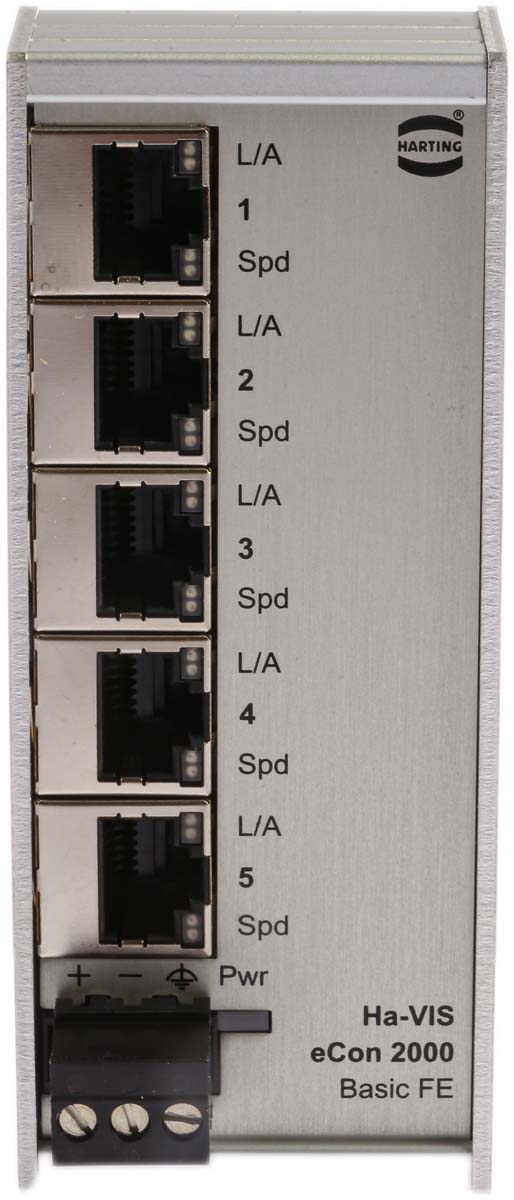 HARTING DIN Rail Mount Industrial Ethernet Switch, 5 RJ45 Ports, 10/100Mbit/s Transmission, 24V dc