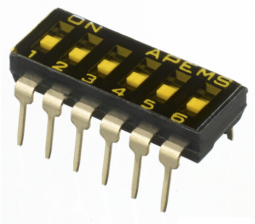 APEM 6 Way Through Hole DIP Switch 6PST, Recessed, Top Side Lever Actuator
