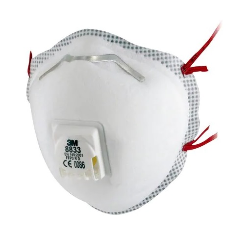 3m-8833 3M 8300 Series Disposable Face Mask for General Purpose Protection Valved, FFP3 10 Per Pack per Package Moulded
