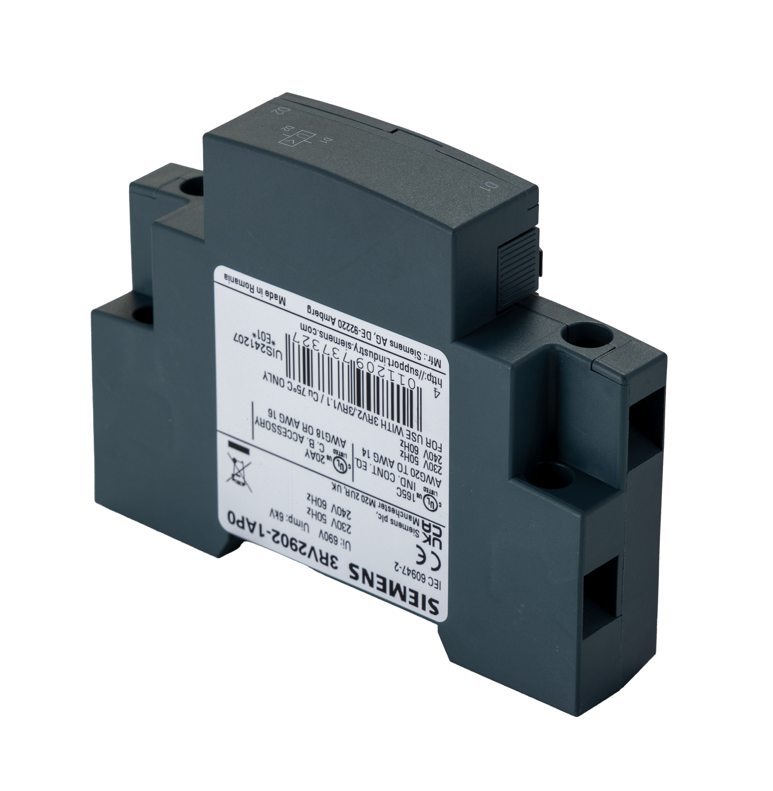 3rv2902-1ap0 Siemens 240V ac Surface Undervoltage Release Circuit Trip for use with 3RV2 Series Circuit Breakers