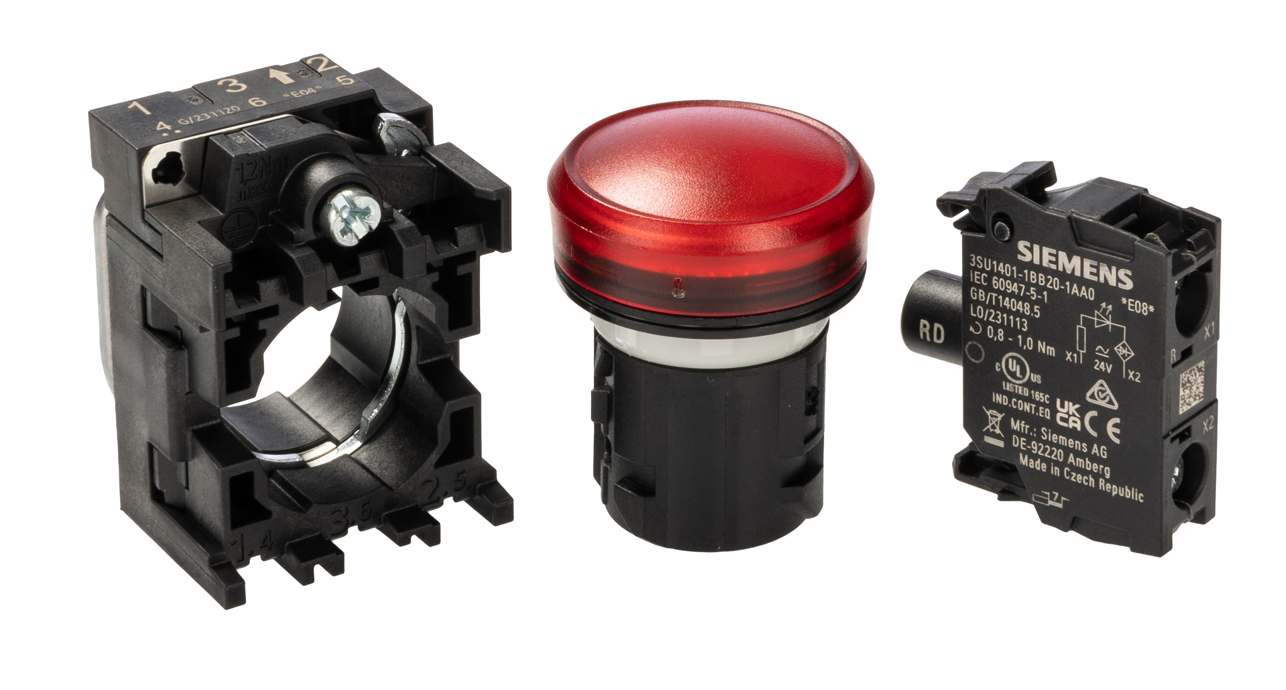 Siemens, 3SU1, Panel Mount Red LED Pilot Light, 22 mm Cutout, IP67, IP69K, IP66, Round, 24V ac/dc