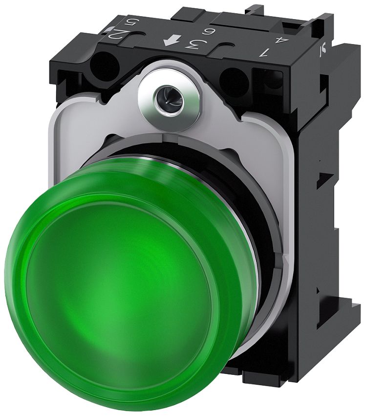 Siemens, SIRIUS ACT 3SU11, Panel Mount Green LED Pilot Light, 22 mm Cutout, IP67, IP66, IP69K, Round, 24V ac/dc