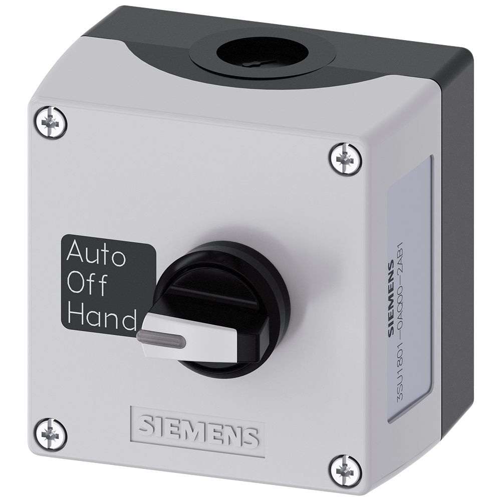 Siemens Black, Grey Plastic 3SU1 Control Station Enclosure - 1 Hole 22 mm Diameter