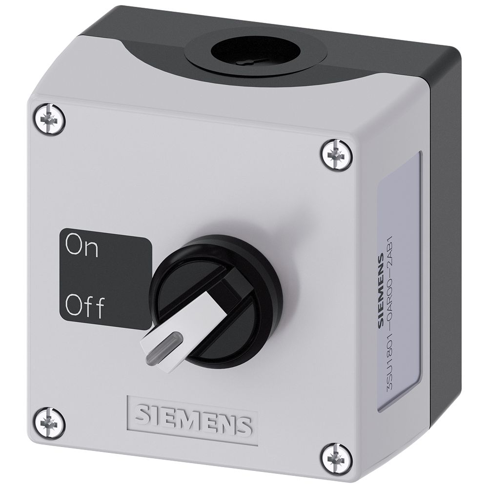 Siemens Grey, Black Plastic 3SU1 Control Station Enclosure - 1 Hole 22 mm Diameter