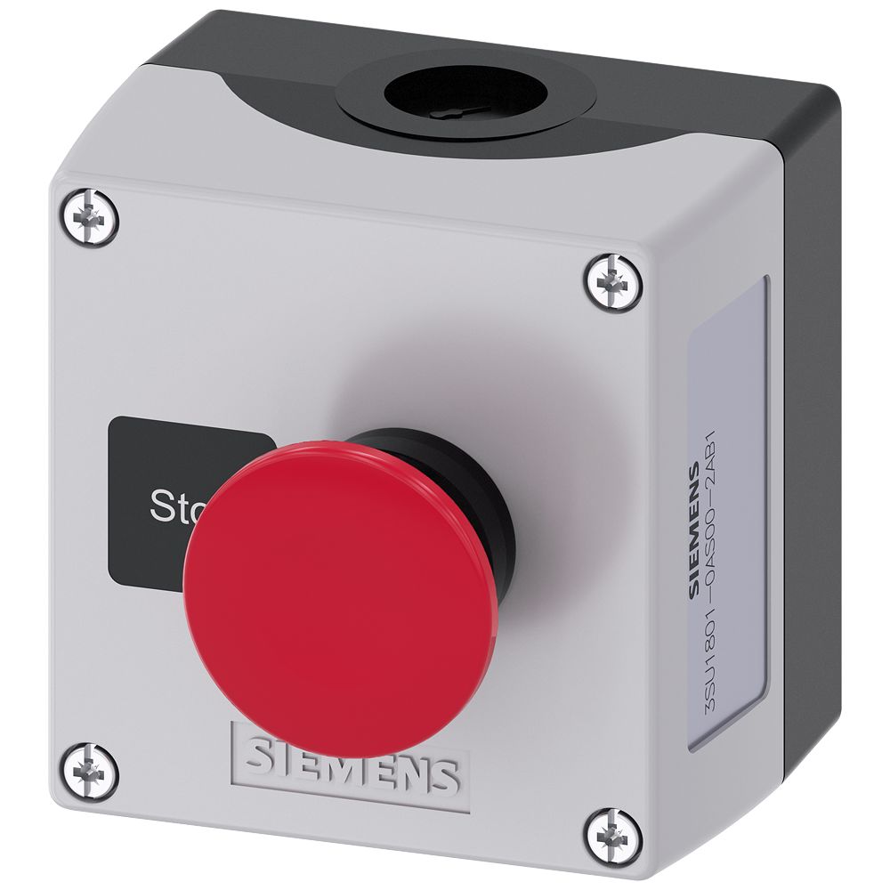 Siemens Grey, Black Plastic 3SU1 Control Station Enclosure - 1 Hole 22 mm Diameter