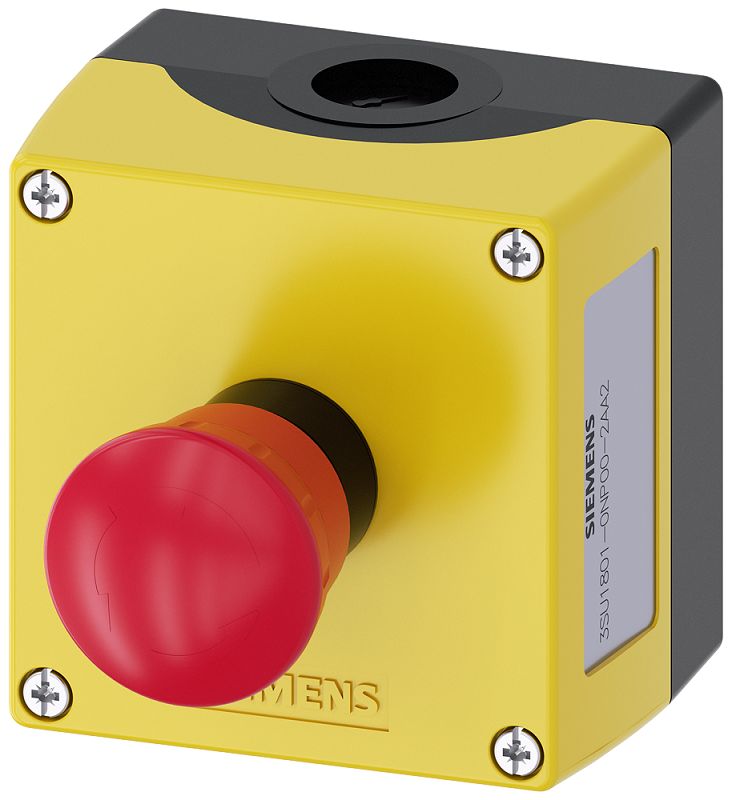 Siemens SIRIUS ACT 3SU18 Series Twist Release Emergency Stop Push Button, Surface Mount, 22 mm Cutout, 1 NO/1 NC, IP66,
