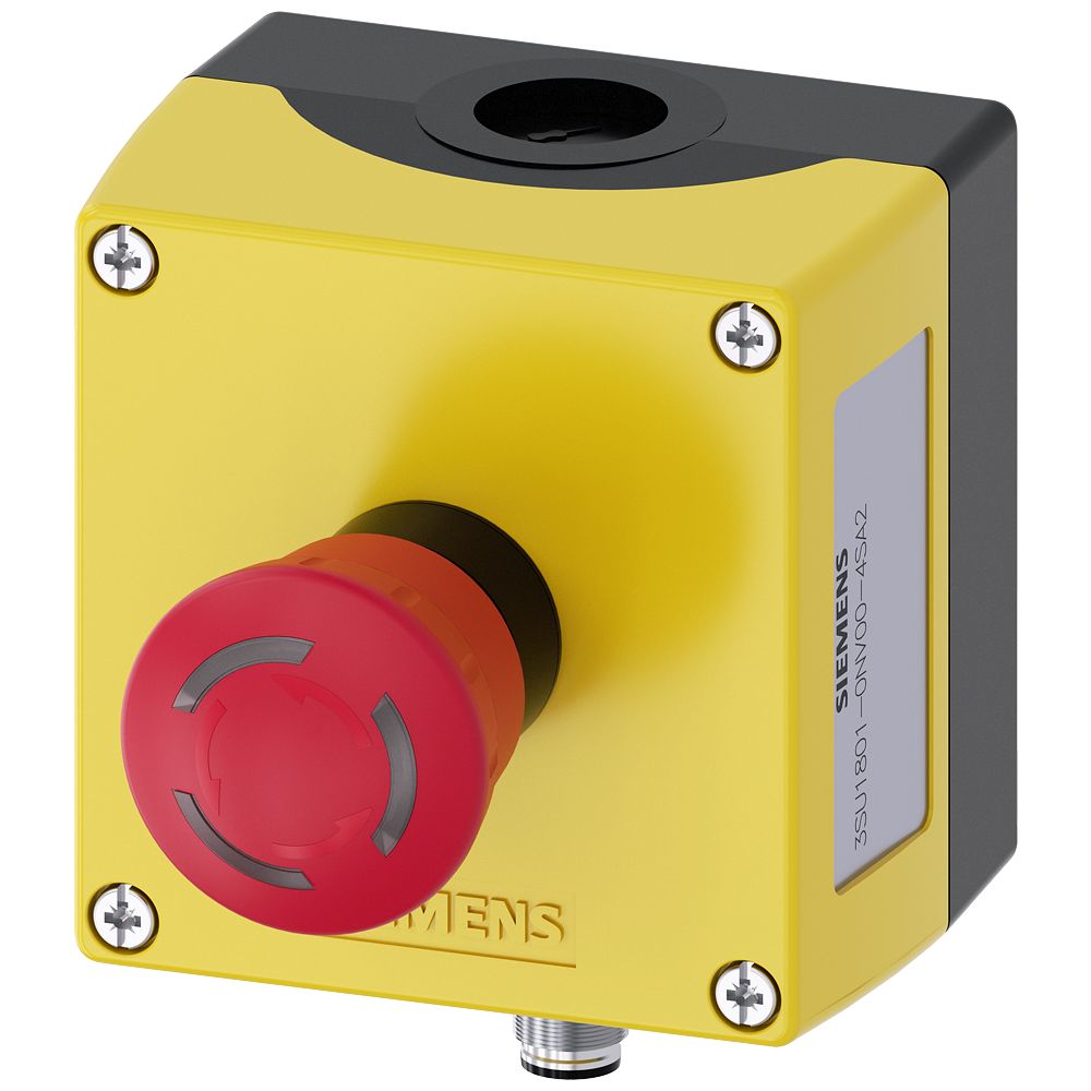 Siemens Black, Yellow Plastic 3SU1 Control Station Enclosure - 1 Hole 22 mm Diameter