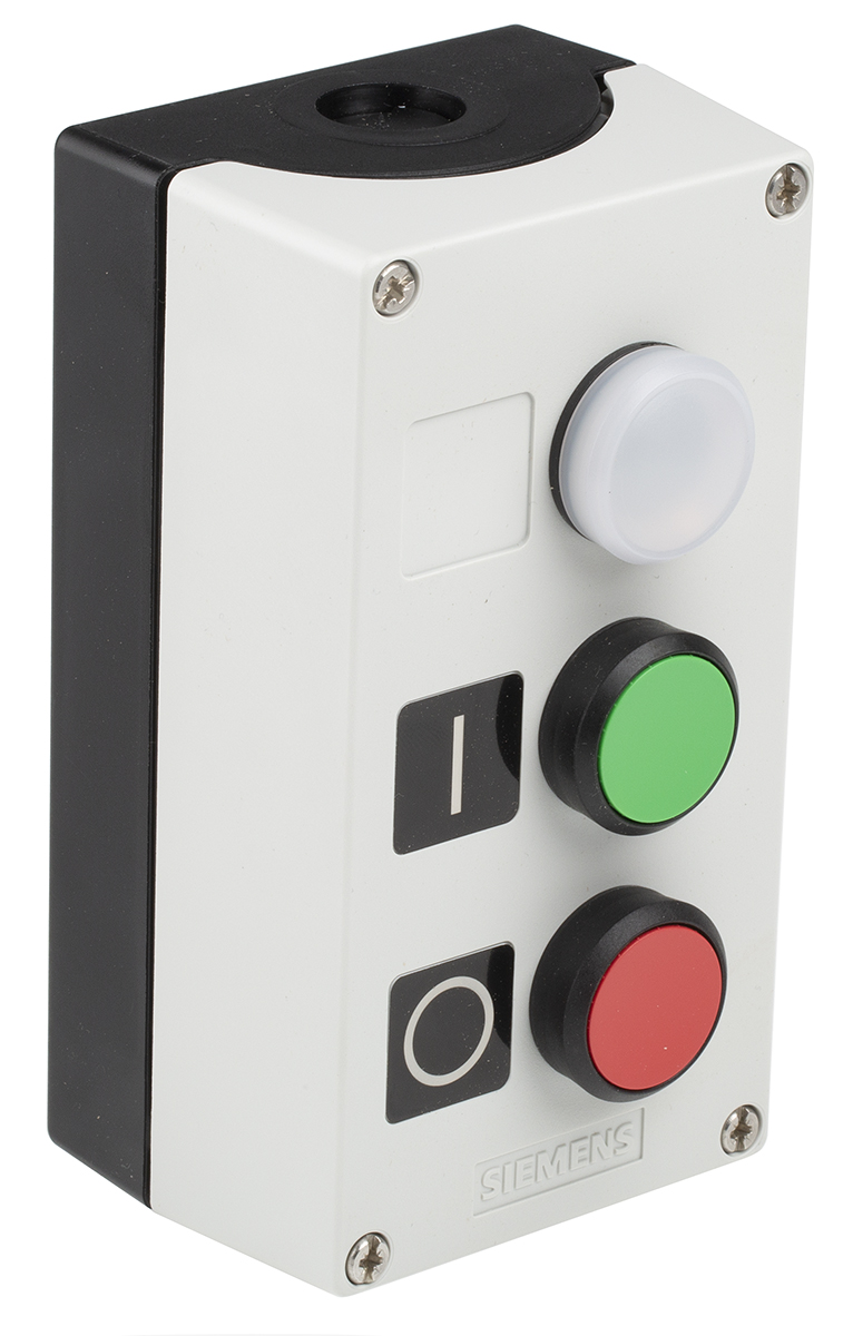 Siemens Enclosed Push Button - SPDT, Plastic, White, Green, Red, IP69, IP67, IP66