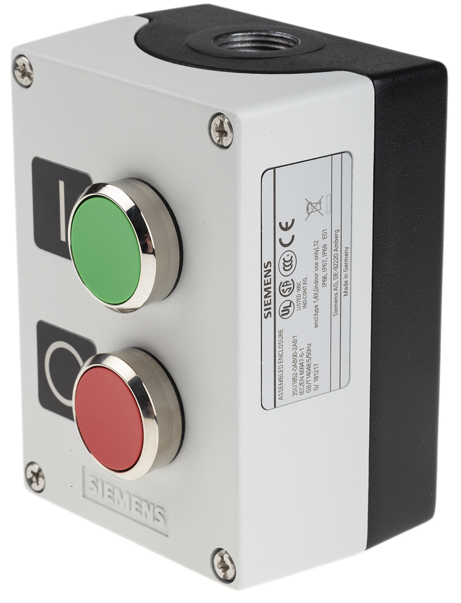 3su1852-0ab00-2ab1 Siemens Enclosed Push Button - SPDT, Metal, Green, Red, IP67, IP69, IP66