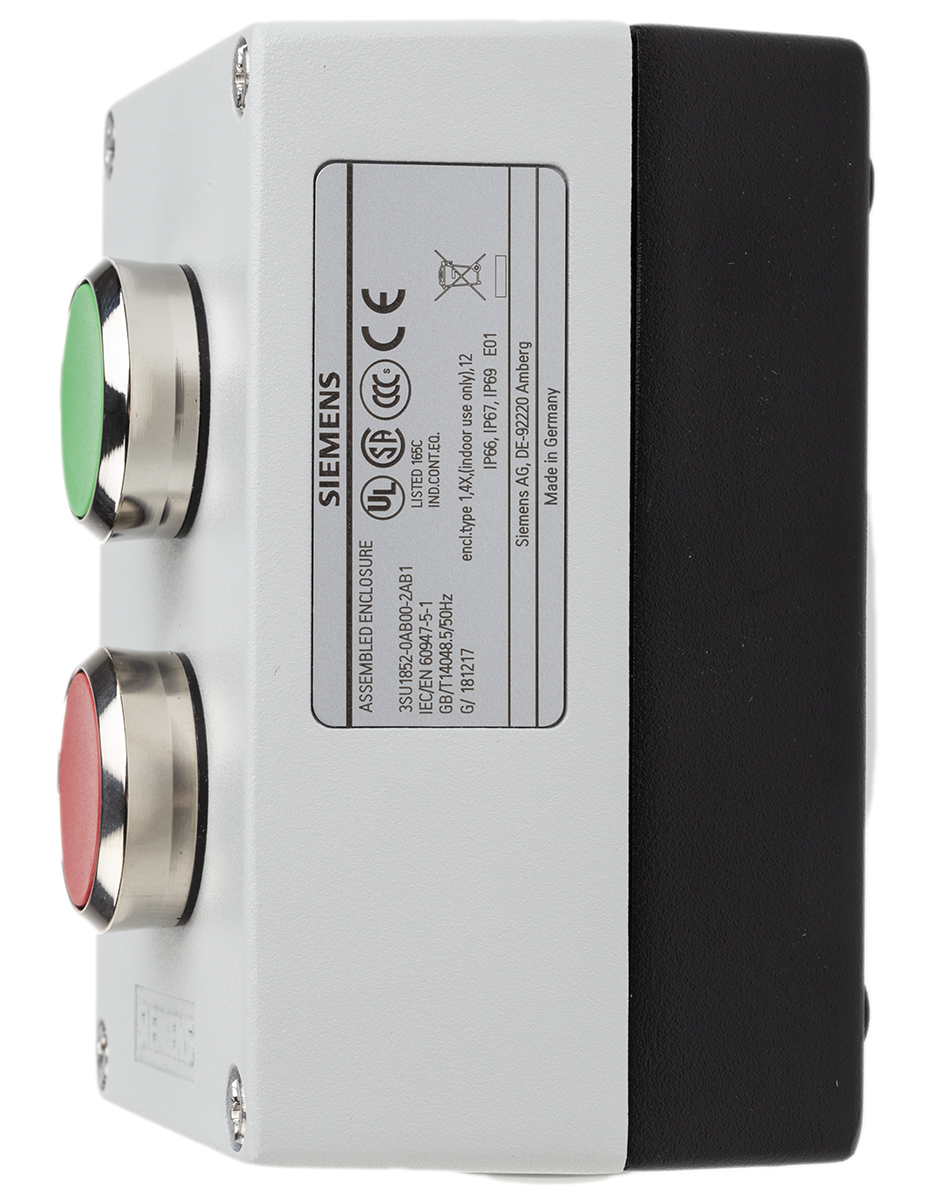 3su1852-0ab00-2ab1 Siemens Enclosed Push Button - SPDT, Metal, Green, Red, IP67, IP69, IP66
