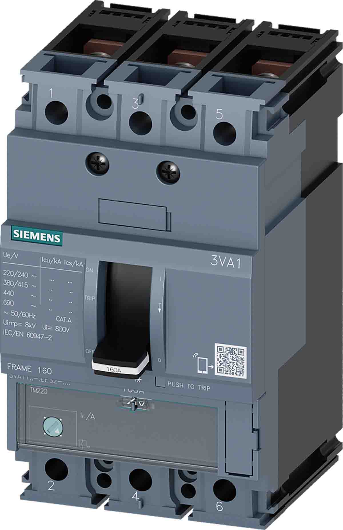 Siemens, 0AA0, 3VA11 Molded Case Circuit Breaker 3-Pole 25A, Breaking Capacity 10 kA, Fixed