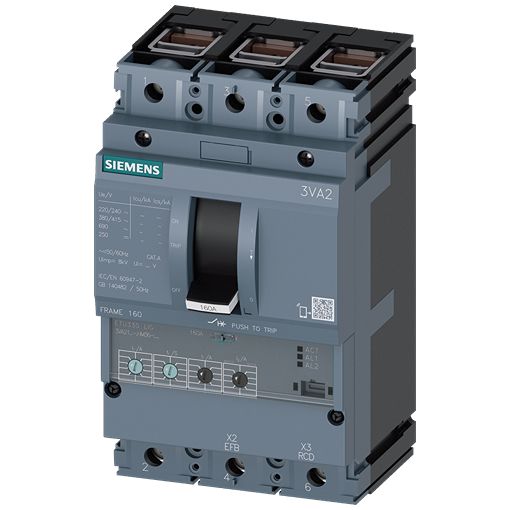 Siemens SENTRON 3VA2 Electronic Circuit Breaker 63A 690V, 3 channels Type M