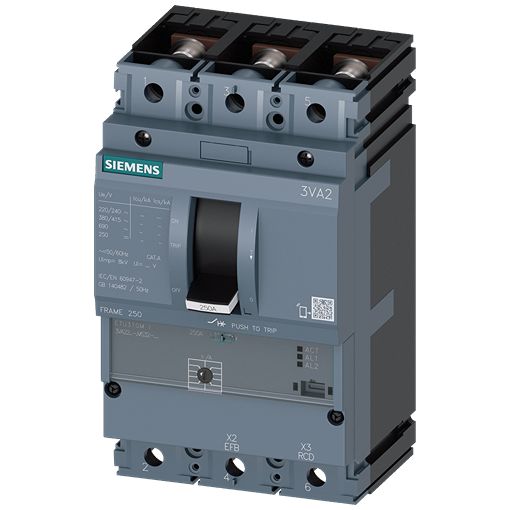 Siemens SENTRON 3VA2 Electronic Circuit Breaker 200A 690V, 3 channels Type N